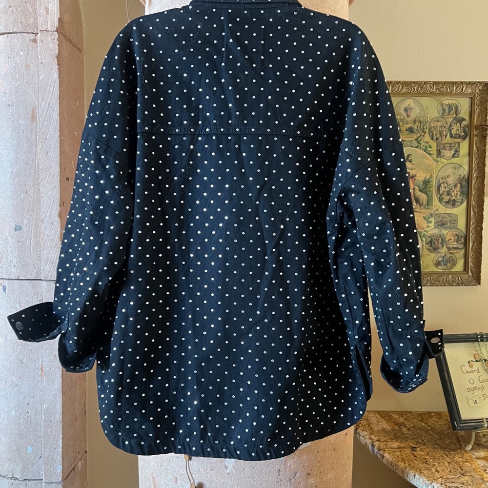 Zara black rhinestone snap up denim oversized shirt size XS - Picture 3 of 8